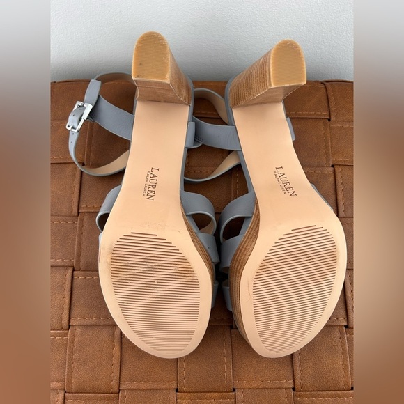 Lauren Ralph Lauren Soffia Leather Platform Heels Sandals Ocean Blue Size 9.5 - Picture 7 of 8